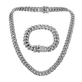 Maxbell Punk Cuban Chain for Men Necklace Bracelet Jewelry Pendant Gift Silver