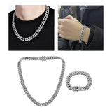 Maxbell Punk Cuban Chain for Men Necklace Bracelet Jewelry Pendant Gift Silver