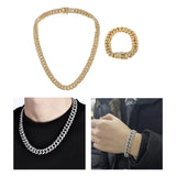 Maxbell Punk Cuban Chain for Men Necklace Bracelet Jewelry Pendant Gift Golden