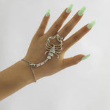 Maxbell Ring Hand Chain One Size Adjustable Punk Hip Hop for Women Girls Silver