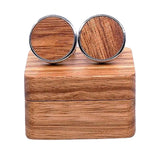 Maxbell Rustic Wooden Round Cufflinks with Organizer Box for Men Anniversary Wedding B