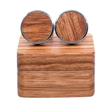 Maxbell Rustic Wooden Round Cufflinks with Organizer Box for Men Anniversary Wedding B