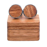 Maxbell Rustic Wooden Round Cufflinks with Organizer Box for Men Anniversary Wedding B