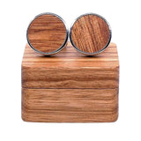 Maxbell Rustic Wooden Round Cufflinks with Organizer Box for Men Anniversary Wedding B