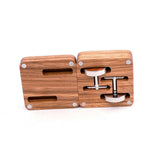 Maxbell Rustic Wooden Round Cufflinks with Organizer Box for Men Anniversary Wedding B