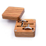 Maxbell Rustic Wooden Round Cufflinks with Organizer Box for Men Anniversary Wedding B