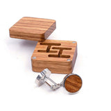 Maxbell Rustic Wooden Round Cufflinks with Organizer Box for Men Anniversary Wedding B