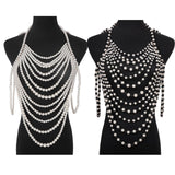 Maxbell Layered Body Chain Tassels Necklace Charms Popular for Lady girls White