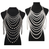 Maxbell Layered Body Chain Tassels Necklace Charms Popular for Lady girls White