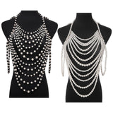 Maxbell Layered Body Chain Tassels Necklace Charms Popular for Lady girls White