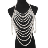 Maxbell Layered Body Chain Tassels Necklace Charms Popular for Lady girls White