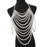 Maxbell Layered Body Chain Tassels Necklace Charms Popular for Lady girls White