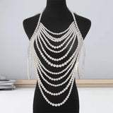 Maxbell Layered Body Chain Tassels Necklace Charms Popular for Lady girls White