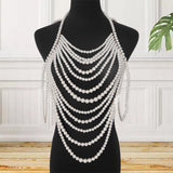 Maxbell Layered Body Chain Tassels Necklace Charms Popular for Lady girls White