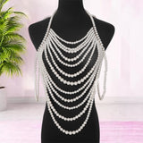 Maxbell Layered Body Chain Tassels Necklace Charms Popular for Lady girls White