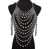 Maxbell Layered Body Chain Tassels Necklace Charms Popular for Lady girls Black white