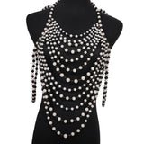 Maxbell Layered Body Chain Tassels Necklace Charms Popular for Lady girls Black white