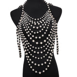 Maxbell Layered Body Chain Tassels Necklace Charms Popular for Lady girls Black white