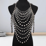 Maxbell Layered Body Chain Tassels Necklace Charms Popular for Lady girls Black white