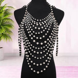 Maxbell Layered Body Chain Tassels Necklace Charms Popular for Lady girls Black white