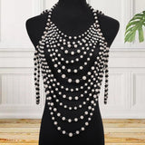 Maxbell Layered Body Chain Tassels Necklace Charms Popular for Lady girls Black white