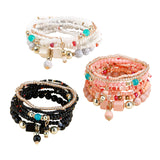 Maxbell Stacking Beads Bracelet Multicolor Fashion Jewelry Gift Multi Layer Bohemian White