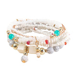 Maxbell Stacking Beads Bracelet Multicolor Fashion Jewelry Gift Multi Layer Bohemian White