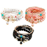 Maxbell Stacking Beads Bracelet Multicolor Fashion Jewelry Gift Multi Layer Bohemian White