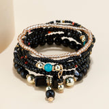 Maxbell Stacking Beads Bracelet Multicolor Fashion Jewelry Gift Multi Layer Bohemian Black