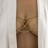 Maxbell Multilayer Body Chain Nightclub Chest Chain for Halloween Party Summer Beach Gold