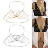 Maxbell Multilayer Body Chain Nightclub Chest Chain for Halloween Party Summer Beach Gold