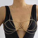 Maxbell Multilayer Body Chain Nightclub Chest Chain for Halloween Party Summer Beach Gold