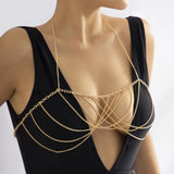 Maxbell Multilayer Body Chain Nightclub Chest Chain for Halloween Party Summer Beach Gold