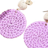 Maxbell Rattan Earrings Straw Wicker Braid Woven Bohemian Earrings for Women Girls Purple