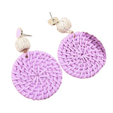 Maxbell Rattan Earrings Straw Wicker Braid Woven Bohemian Earrings for Women Girls Purple