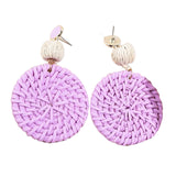 Maxbell Rattan Earrings Straw Wicker Braid Woven Bohemian Earrings for Women Girls Purple