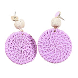 Maxbell Rattan Earrings Straw Wicker Braid Woven Bohemian Earrings for Women Girls Purple