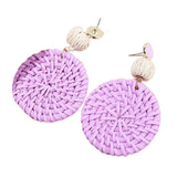 Maxbell Rattan Earrings Straw Wicker Braid Woven Bohemian Earrings for Women Girls Purple