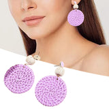 Maxbell Rattan Earrings Straw Wicker Braid Woven Bohemian Earrings for Women Girls Purple