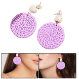 Maxbell Rattan Earrings Straw Wicker Braid Woven Bohemian Earrings for Women Girls Purple