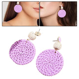 Maxbell Rattan Earrings Straw Wicker Braid Woven Bohemian Earrings for Women Girls Purple