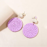 Maxbell Rattan Earrings Straw Wicker Braid Woven Bohemian Earrings for Women Girls Purple