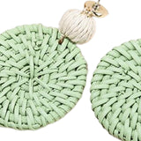 Maxbell Rattan Earrings Straw Wicker Braid Woven Bohemian Earrings for Women Girls Green