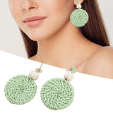 Maxbell Rattan Earrings Straw Wicker Braid Woven Bohemian Earrings for Women Girls Green