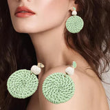 Maxbell Rattan Earrings Straw Wicker Braid Woven Bohemian Earrings for Women Girls Green