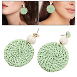 Maxbell Rattan Earrings Straw Wicker Braid Woven Bohemian Earrings for Women Girls Green