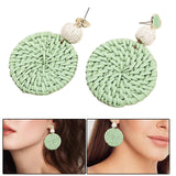 Maxbell Rattan Earrings Straw Wicker Braid Woven Bohemian Earrings for Women Girls Green