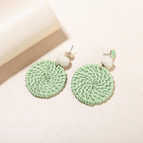 Maxbell Rattan Earrings Straw Wicker Braid Woven Bohemian Earrings for Women Girls Green