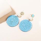 Maxbell Rattan Earrings Straw Wicker Braid Woven Bohemian Earrings for Women Girls Blue