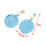 Maxbell Rattan Earrings Straw Wicker Braid Woven Bohemian Earrings for Women Girls Blue